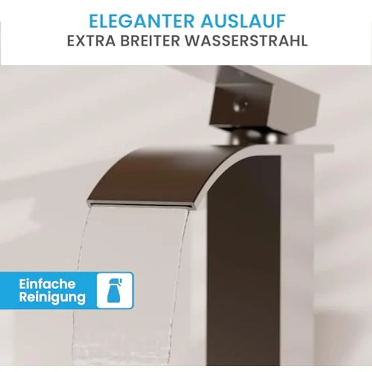 Bächlein Badarmatur Tamina, Wasserfall-Design Einhebelmischer mit Keramikkartusche und Montage-Set, anthrazit – Bild 2