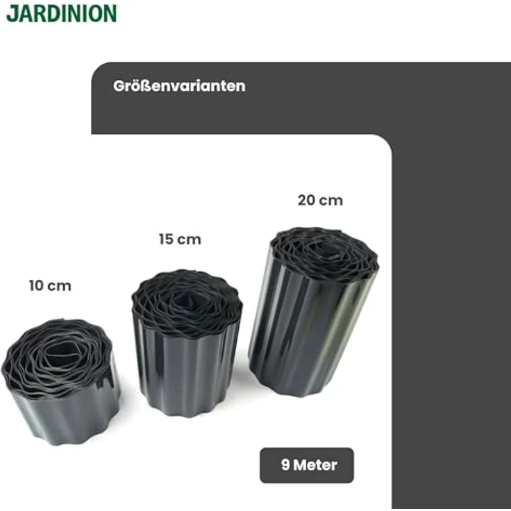 Jardinion 9m Rasenkanten Beetumrandung 20cm Schwarz, Wurzelsperre, wetter- und schlagfest, für Rasen und Gartenbeet – Bild 4