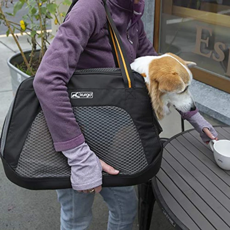 kurgo Tiertransporttasche Tasche / Explorer Carrier Large schwarz/orange -  Atmungsaktive Netzseiten, wasserdichter Armorsole-Boden, robustes Ripstop-Gewebe – Bild 5