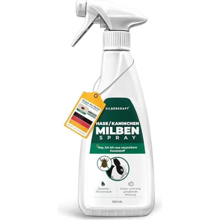 Silberkraft Milbenspray für Hase/Kaninchen, effektives Kontakt- und Umgebungsspray, 500 ml, ohne Nervengifte