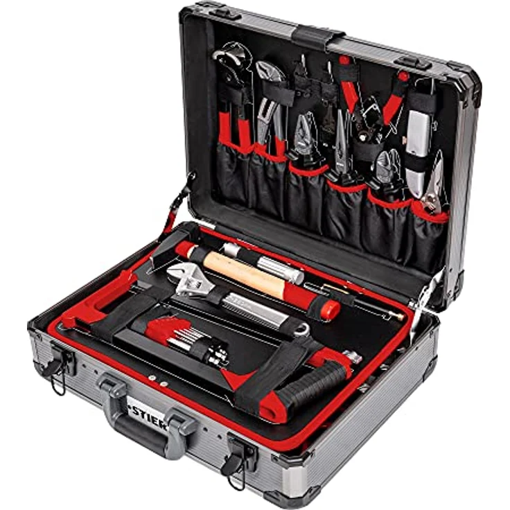 STIER Universal-Werkzeugsortiment im Aluminiumkoffer 144-teilig, Werkzeugkoffer bestückt gefüllt, Werkzeug Set, 4 Fächer mit Schraubendrehern, Scheren, Zangen, Säge u.v.m. – Bild 2