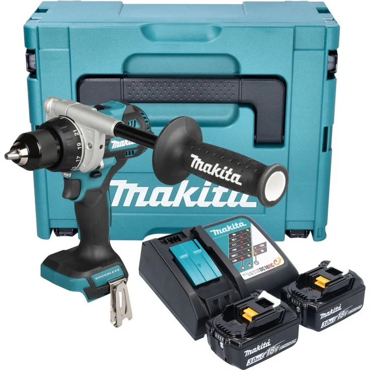 Makita DDF 492 RFJ, Akku-Bohrschrauber 18 V mit 141 Nm, 2x 3,0 Ah Akku und Schnellladegerät