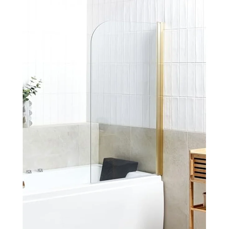Beliani Badewannenaufsatz Gold, 1-Teilig, Schwenkbar, Sicherheitsglas und Aluminiumprofil, 140 cm hoch, 80 cm breit, Modern für Badezimmer – Bild 2