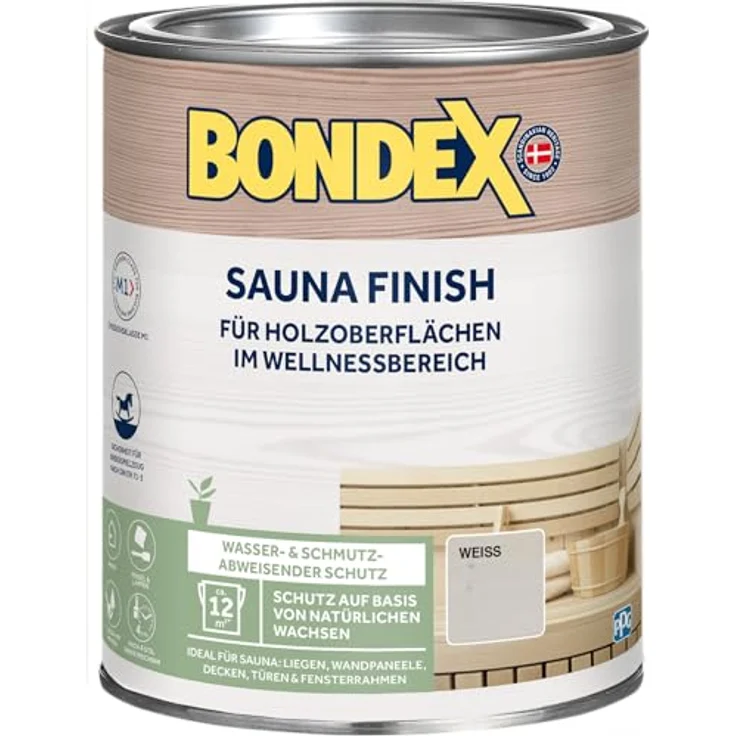 Bondex Sauna Finish Weiß 1 L für 12 m² | Wasser- und schmutzabweisend | Schutz auf Basis von natürlichen Wachsen | Kein Ausdünsten oder Abfärben | Seidenmatt | Holzpflege | Holzwachs – Bild 1