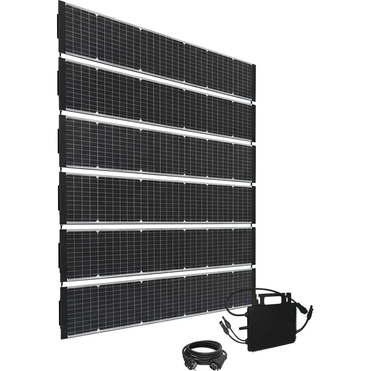 TECHNAXX Solarzaun Starterset BiDo Flexi TX-356, Bifaziales 480W Solarmodul-Set für Doppelstabmattenzäune, schwarz-transparent