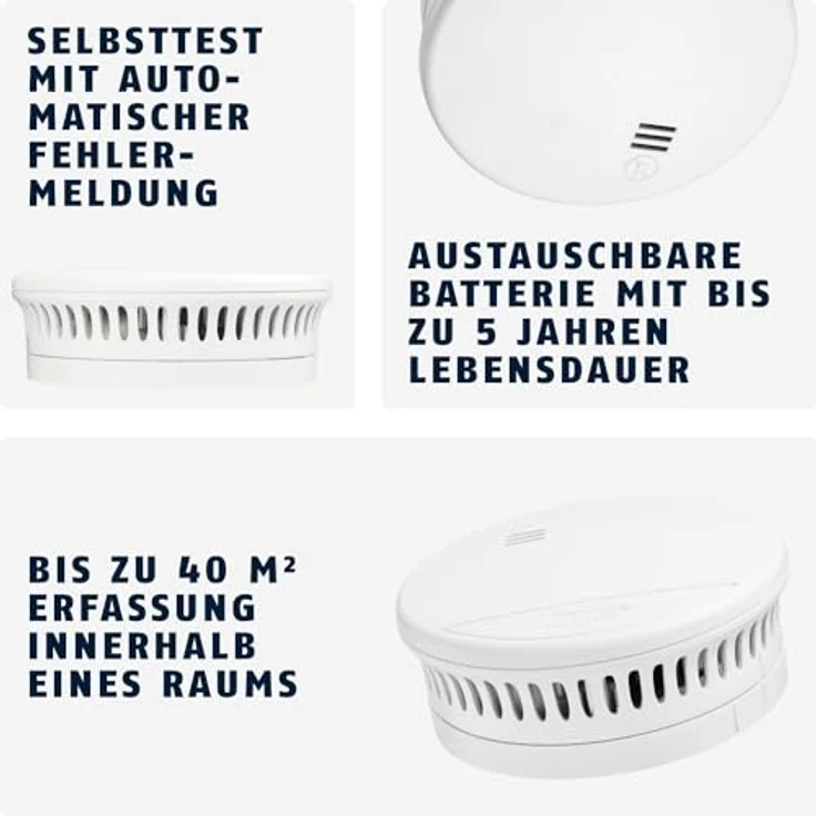 ABUS RWM90 Rauchwarnmelder, batteriebetriebener Rauchmelder mit 5 Jahre Batterie, für Räume bis 40 m², 85 dB Alarm – Bild 3