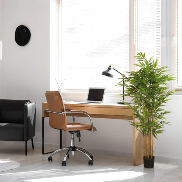 HJH Office Kunstpflanze BAMBUS II Höhe 150 cm Kunstpflanze Bambus Kunstpflanze mit echtem Bambusrohr, naturgetreue Optik, für Innen- und Außenbereich, geruchsneutral, 864 Blätter – Bild 5