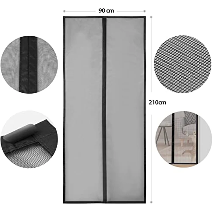 Sekey Magnetischer Vorhang 90x210 cm aus Glasfaser, Fliegengitter für Holz, Eisen, Aluminium Türen, automatisch schließend, schwarz – Bild 5