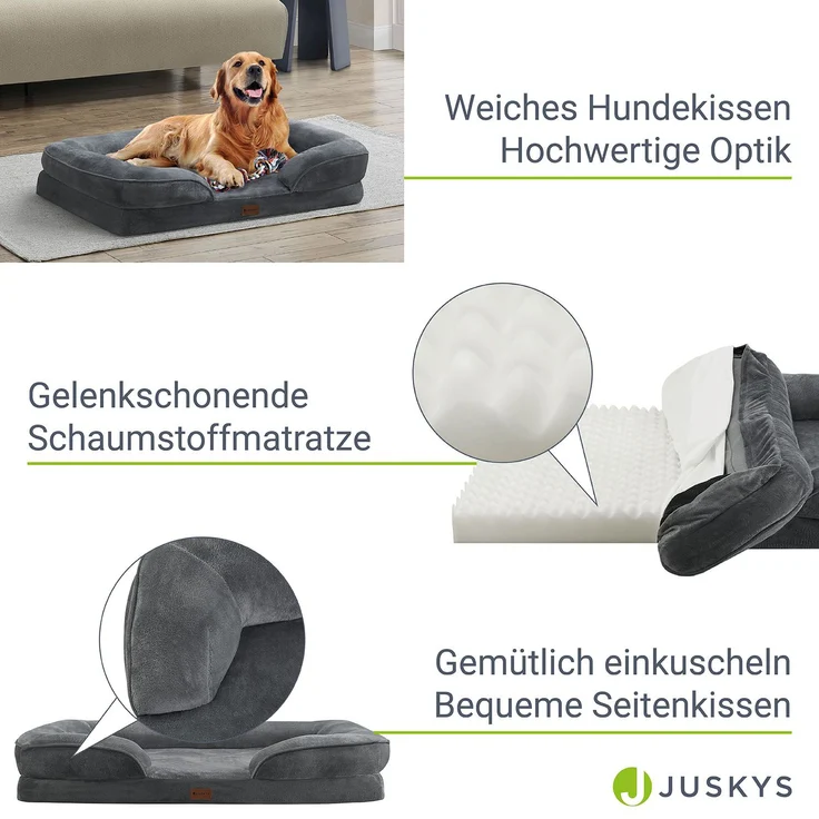 Juskys Hundebett Sheena L orthopädisch, waschbar & rutschfest – 89 x 63 x 18 cm – Hundesofa flauschig mittelgroße Hunde Grau – Haustierbett Hundesofa - Preisvergleich – Bild 4