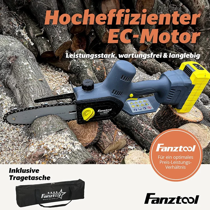 FANZTOOL 20V Akku Handsäge, Kettensäge mini 1,8 kg, EC-Motor, 3Ah Akku mit Ladekabel, 8 Zoll Sägekette, Autoschmierung – Bild 4