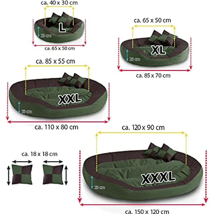 BedDog® 4in1 Hundebett SABA, Wende-Hunde-Kissen oval-rund, großes Hundekörbchen, abwischbares Hundebett mit Rand, für drinnen, draußen, L, grün-braun – Bild 5