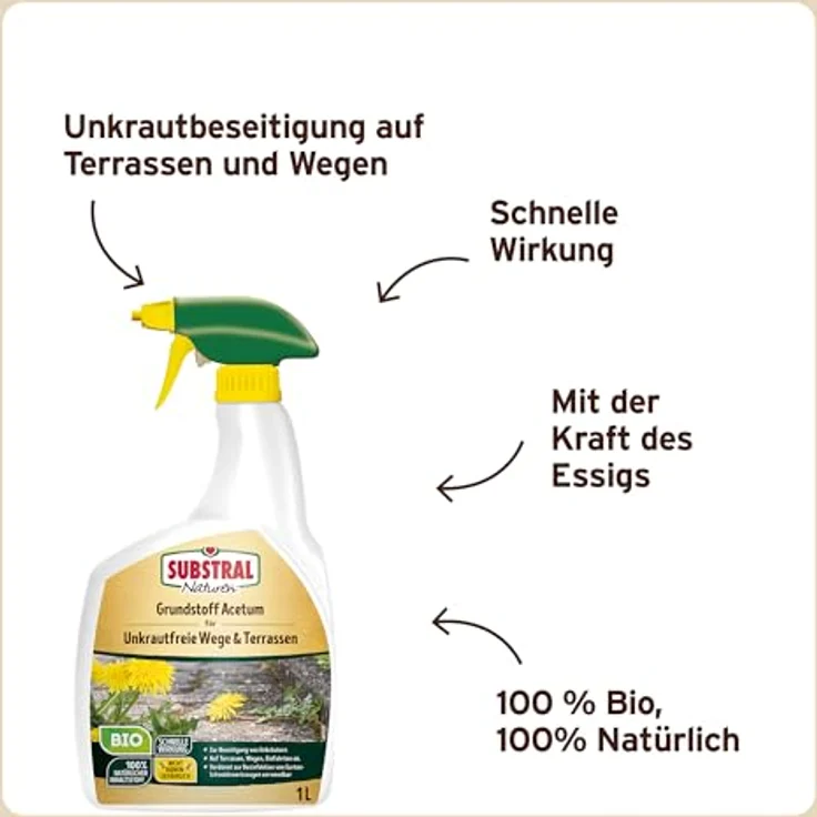 Evergreen Substral Naturen Grundstoff Acetum, BIO-Unkrautbekämpfungsmittel mit Essig, 1L Spray – Bild 3