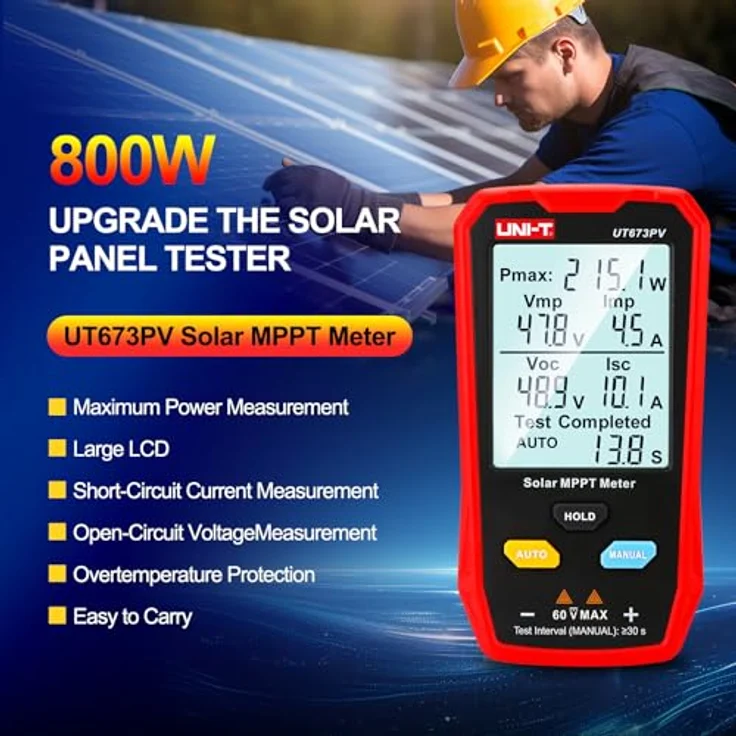 UNI-T UT673PV, Solar MPPT Messgerät mit großem Bildschirm, automatischen Funktionen und MC4-Messleitung – Bild 2