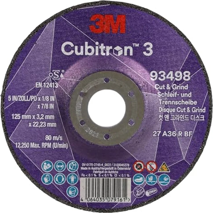 3M Cubitron 3 Cut and Grind Schruppscheibe, 93498, 36+, T27, 125 mm x 3,2 mm x 22,23 mm, EN, 10/Pack, 20 Stück/VE – Bild 1