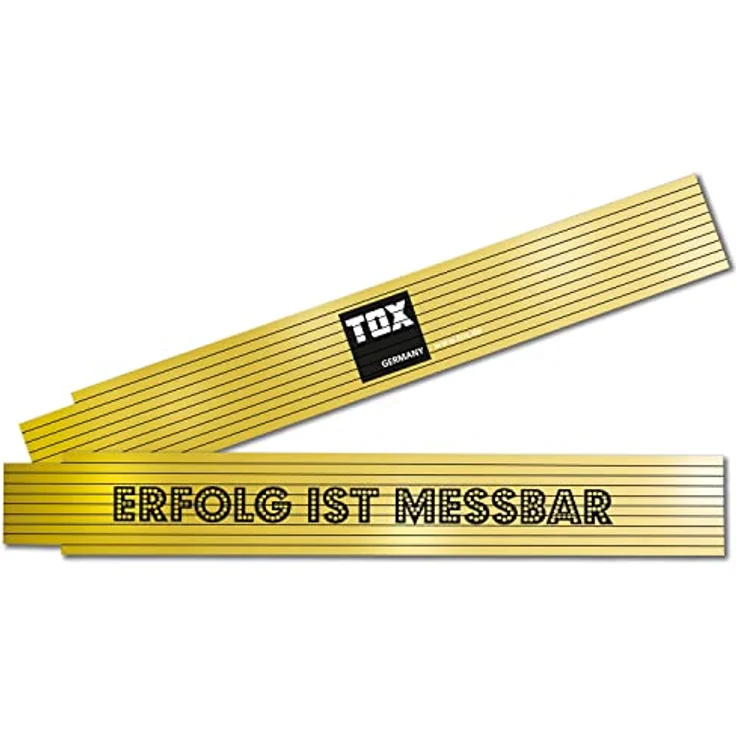 TOX Zollstock 2m in gelb - Meterstab mit Aufdruck Erfolg ist Messbar - Buchenholz, Winkelmessfunktion, farbige Dezimalzahlen - Genauigkeitsklasse III, Gold – Bild 1