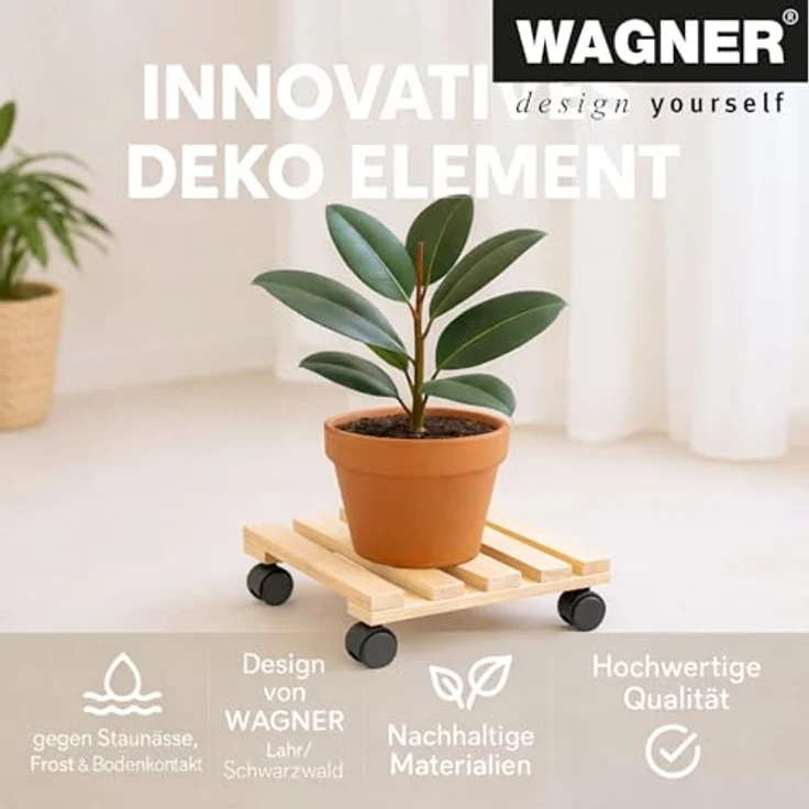 WAGNER Pflanzenroller PALETTI 35 x 35 cm I Pflanzenroller für Innenbereich, Kiefer Natur I Blumenroller aus FSC-zertifiziertem Massivholz I Kübelroller aus Holz I Tragkraft 100 kg ? 20003401 – Bild 8