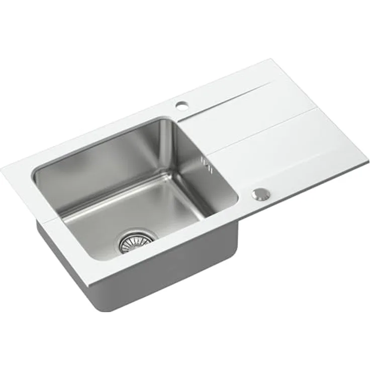QUADRON Granitspüle EDWARD GraniteQ, Einbeckenspüle 78x44 cm mit Stahlkammer, Abtropffläche und Siphon, Weiß