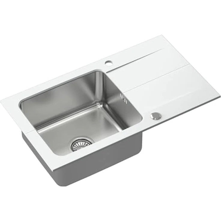 QUADRON Granitspüle EDWARD GraniteQ, Einbeckenspüle 78x44 cm mit Stahlkammer, Abtropffläche und Siphon, Weiß – Bild 1