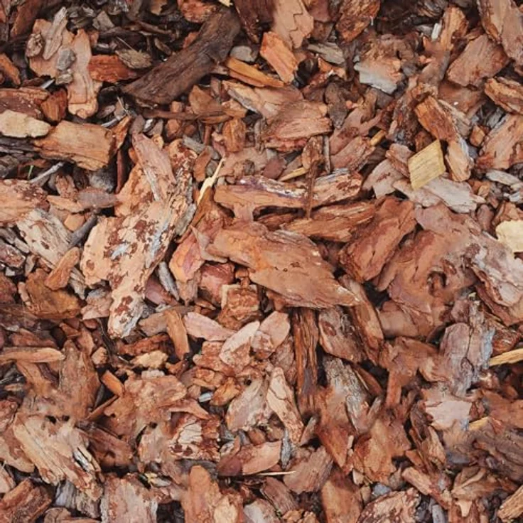 GALAMIO Kiefernrinde Kiefernmulch, Natur Rindenmulch 10-40mm für Garten, 60l Sack, 720l Palette, rotbraun, langlebig und unkrauthemmend – Bild 4