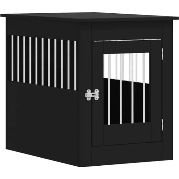 vidaXL Hundekäfig im Möbelstil, Abschließbar Hundebox mit Tür, Hundehütte Beistelltisch mit 2-in-1-Funktion, Hundehaus Haustierkäfig, Schwarz 55x80x68 cm Holzwerkstoff – Bild 1