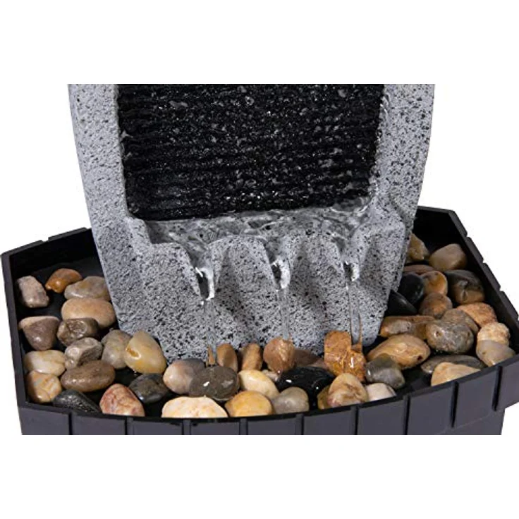 dobar® Design Zimmerbunnen 96411e - Tischbrunnen in Steinoptik - Kleiner Springbrunnen - Dekoratives Wasserspiel für Wohnzimmer/Büro/Indoor - Wasserfall Zierbrunnen - 20,5 x 16,5 x 28 cm - Grau – Bild 4