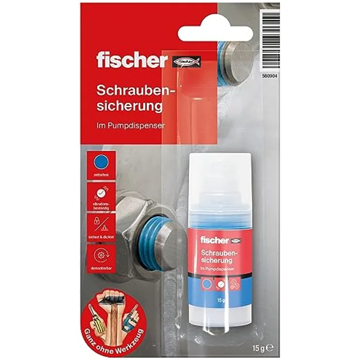 fischer Schraubensicherung 15 g, mittelfester Schraubenkleber im Pumpspender, hochviskoser Korrosionsschutz, wasserfest & vibrationsbeständig