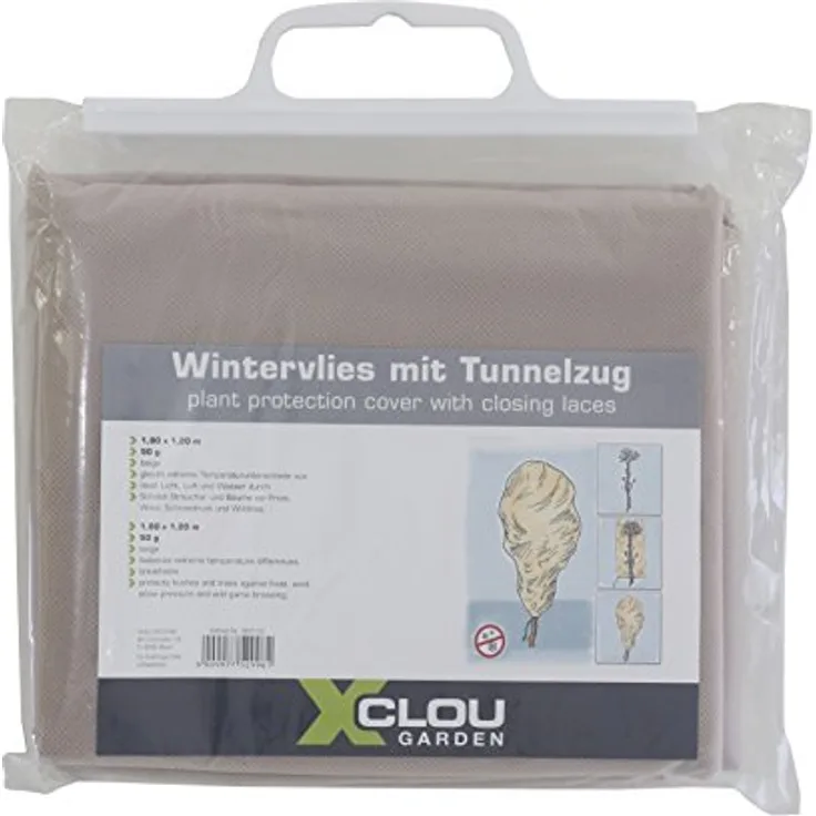 Xclou Wintervlies mit Tunnelzug, ca. 1,8 x 1,2 m, Pflanzenschutz mit ca. 50g /m², beige