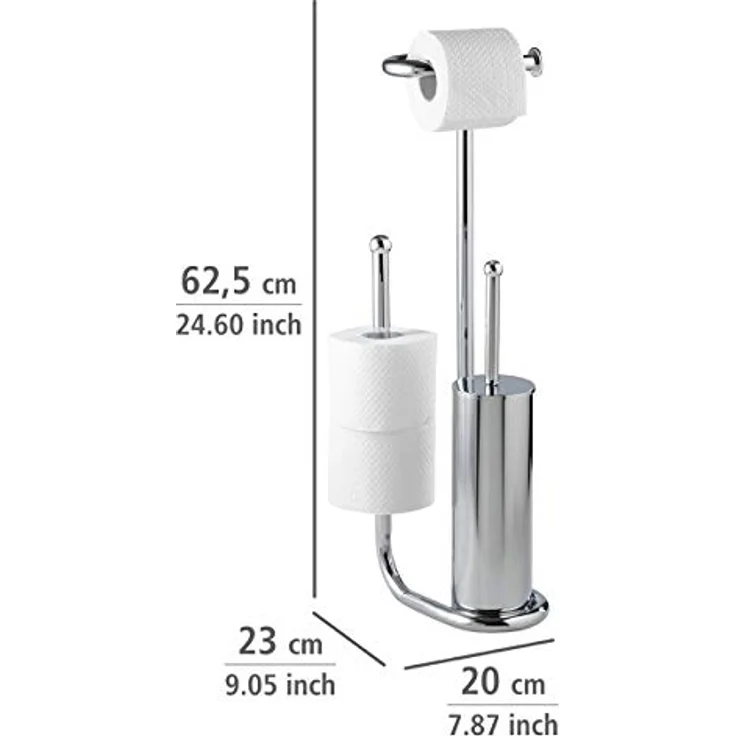 WENKO Stand WC-Garnitur Universalo Chrom, mit integriertem Toilettenpapierhalter und WC-Bürstenhalter, aus verchromtem Stahl, 20 x 62,5 x 23 cm – Bild 4