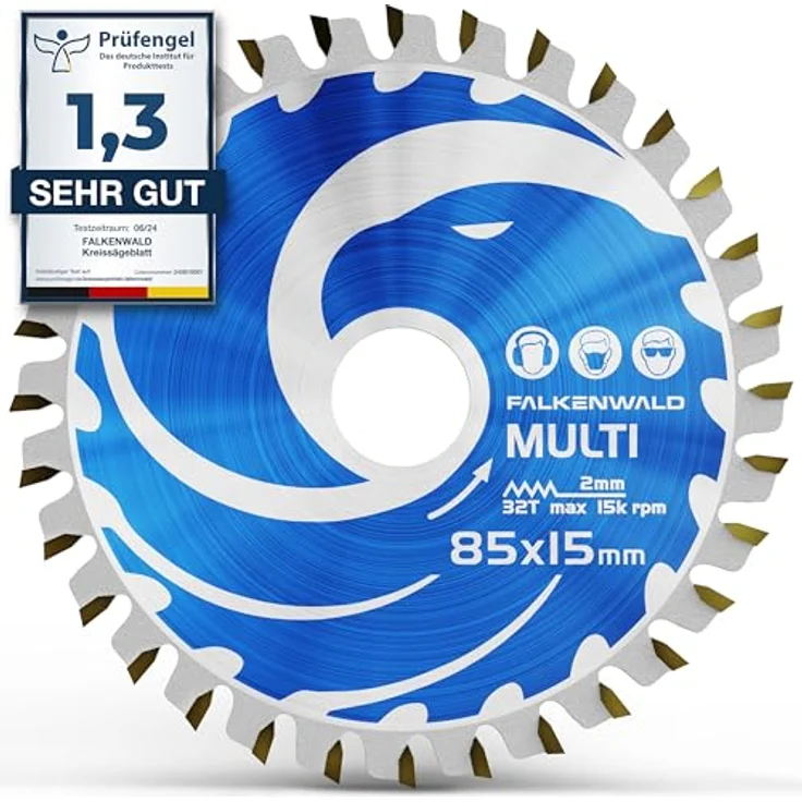 FALKENWALD ® Sägeblatt 85x15 mm, Multi Material Hartmetall Kreissägeblatt für Holz, Metall & Alu, kompatibel mit Bosch & Makita Sägewerken – Bild 1