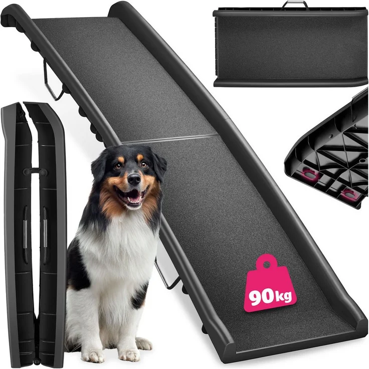 tectake Hunderampe Paw Step, klappbare Haustierrampe mit rutschfester Oberfläche, belastbar bis 90 kg
