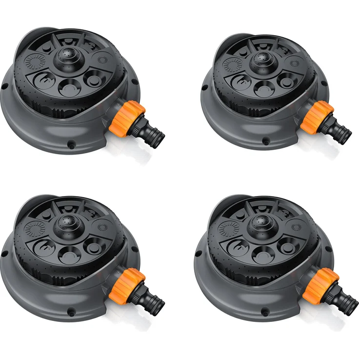 Brandson Rasensprenger 4x Vielflächenregner, 360° Sprinkler mit 8 Sprühmodi für bis zu 110 m², einstellbar