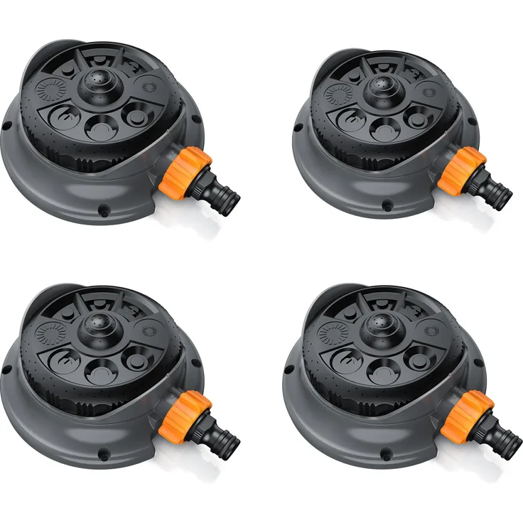 Brandson Rasensprenger 4x Vielflächenregner, 360° Sprinkler mit 8 Sprühmodi für bis zu 110 m², einstellbar