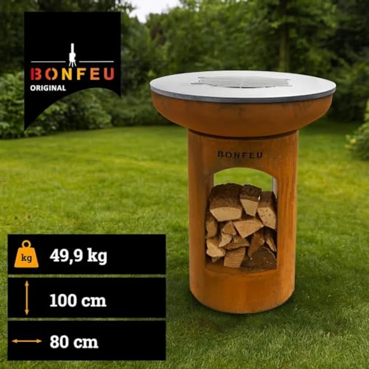 BonFeu BonBiza Feuerkorb & Feuerschale Ø80 cm aus Cortenstahl mit Grillrost & Plancha für Outdoor-Kochen und BBQ – Bild 2