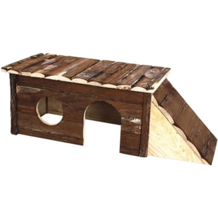 Karlie Wonderland Naturholzhaus mit Leiter für Nager, L: 40 cm B: 18 cm H: 16 cm, giftstofffrei – Bild 1