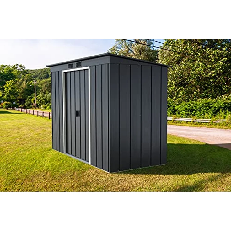 Duramax ECO 8 x 4 (2.85 m²) Metallgerätehaus mit Steildach, Gartenhaus aus feuerverzinktem Metall - Geräteschuppen, robuste und verstärkte Dachkonstruktion, wetterfester Metallschuppen, Anthrazit – Bild 3