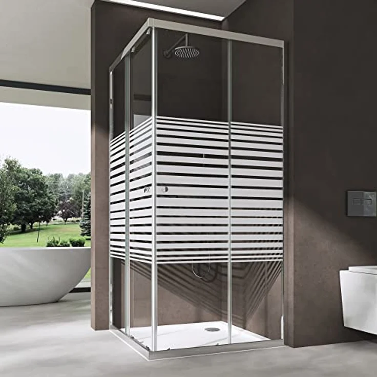 doporro Eckdusche Eckeinstieg Duschkabine Rav16 Schiebetür 6mm ESG-Sicherheitsglas, BxT: 75x75 cm, Einscheibensicherheitsglas, Klarglas – Bild 1