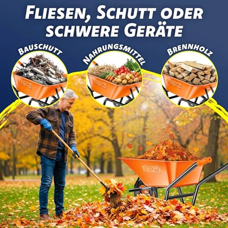 MASKO Schubkarre, 100 Liter bis 250kg, orange – Bild 5
