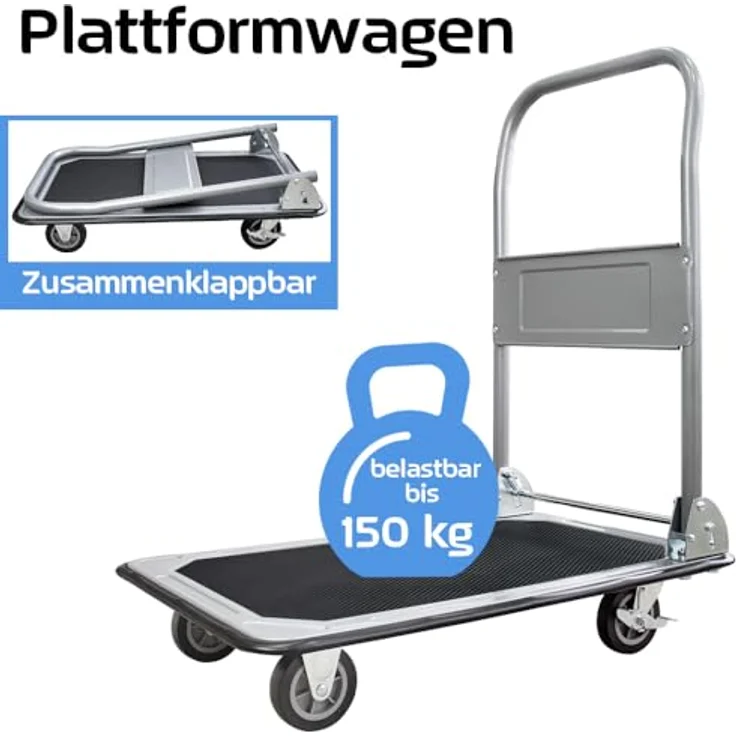 Trucky Klappbarer Transportwagen, Plattformwagen für 150 kg Nutzlast, schwarz/grau – Bild 2