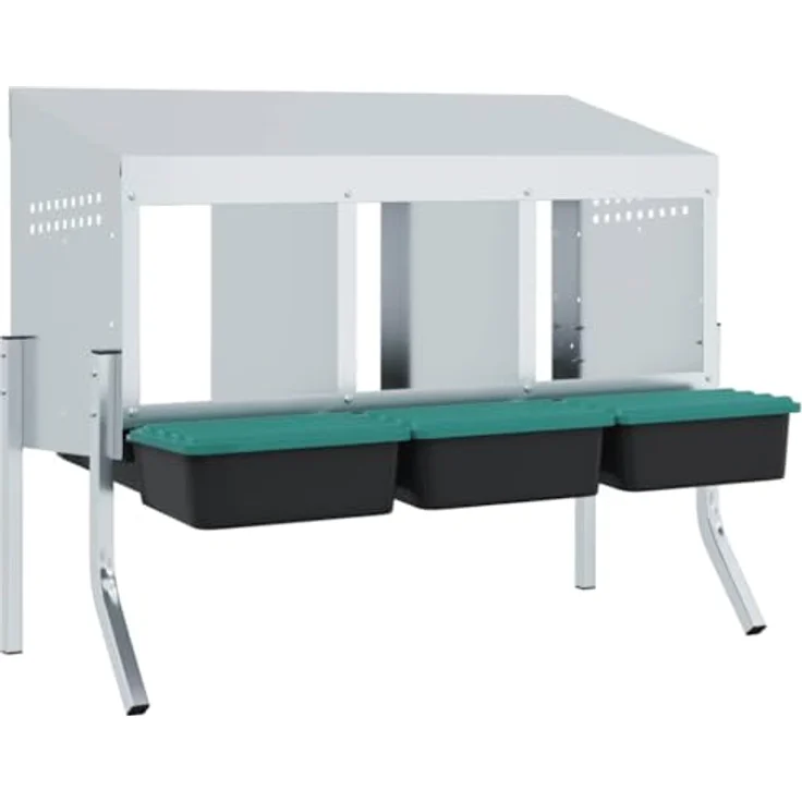 vidaXL Hühnerstall Hühner-Nistkasten, 3 Fächer mit Beinen aus verzinktem Stahl, Silber/Dunkelgrün/Schwarz, optimale Belüftung und mühelose Eiersammlung – Bild 1
