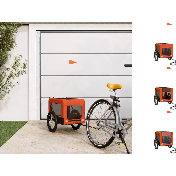 vidaXL Hunde-Transportbox Fahrradanhänger Orange und Schwarz Oxford-Gewebe Eisen, 45 kg Tragfähigkeit – Bild 1