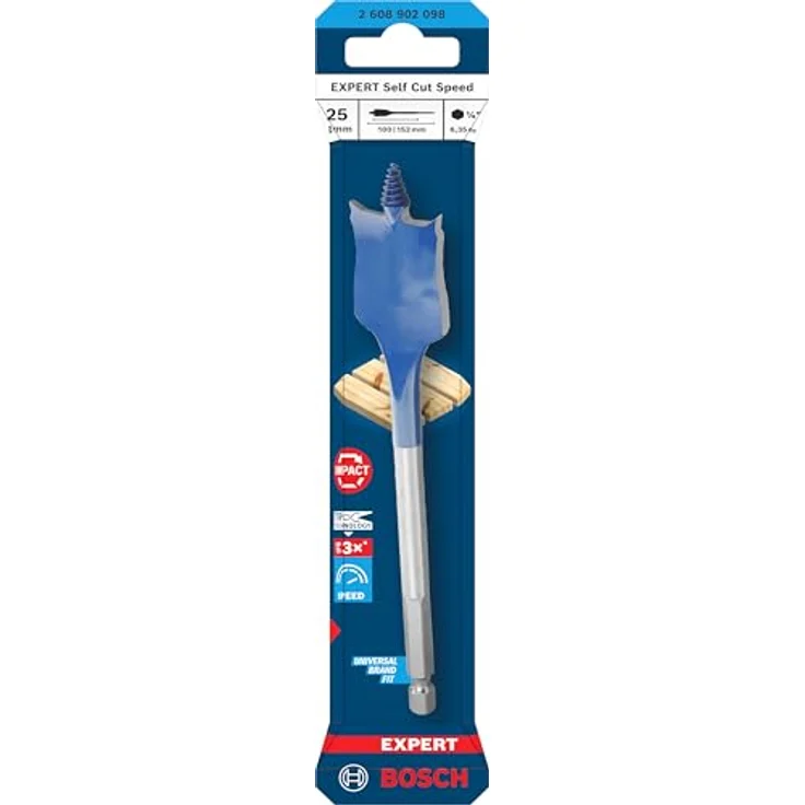 Bosch Expert Self Cut Speed Spade Bit, 25mm x 152mm, HEX Shank, schnelles Bohren für Weichholz, 1 Pc – Bild 2