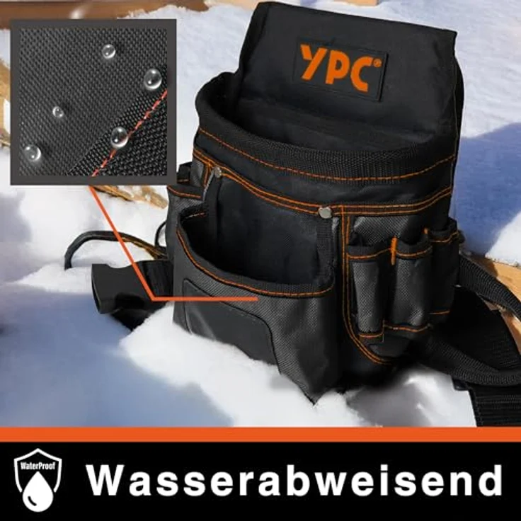 YPC Presto Werkzeug Gürteltasche XL – wasserfeste Werkzeugtasche mit 12 Taschen, Hammerschlaufe, 27x21x13cm, Schwarz, 5 kg Tragkraft – Bild 5