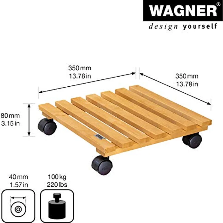 WAGNER Pflanzenroller Nature 35 x 35 cm I Pflanzenroller für Innenbereich, Erle Terracotta I Blumenroller aus FSC-Massivholz I Kübelroller aus Holz I Tragkraft 100 kg I Made in EU ? 20083501 – Bild 3