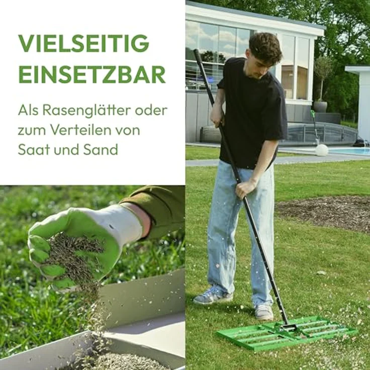 NovaTerra Rasen-Nivellierrechen 75x35cm, mit 200 cm langem Metallstiel, ideal zur Rasenpflege und Sandverteilung – Bild 2