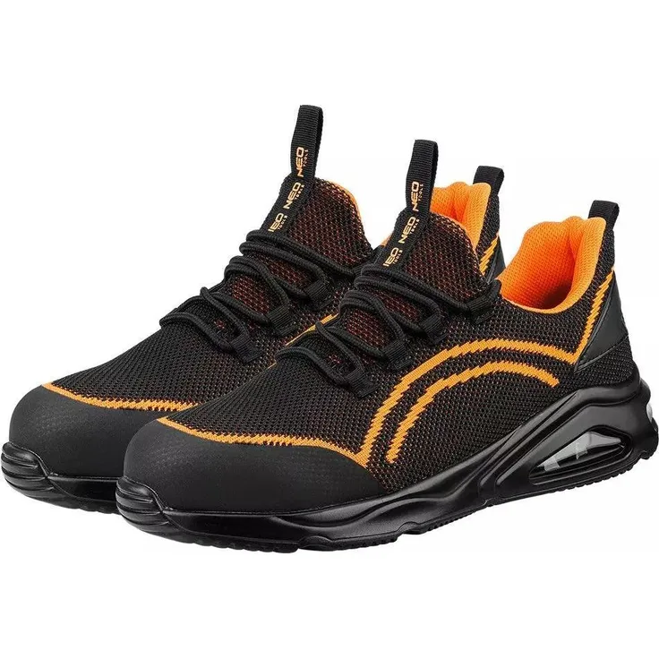 Neo Tools Neo Air O1 SR, Herren- und Damen-Sicherheitsschuhe, leicht, atmungsaktiv, stahlsohlig, rutschfest, schwarz und blau, Größe 42 EU, orange