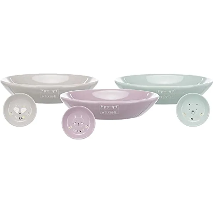 TRIXIE 25128 Junior Napf, flach, Keramik, 0,2 l/ø 14 cm, Weiß, Rosa, Grün