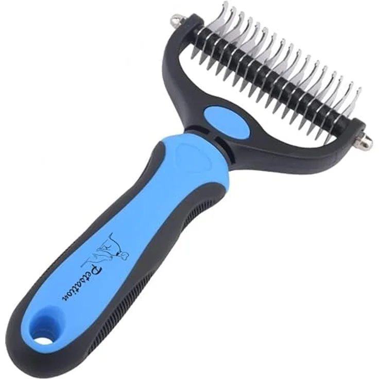 Petsation® [Das Original Unterwollbürste Hundebürste Katzenbürste für langhaar Unterwollkamm entfernt Unterwolle & Verfilzungen Massageffekt & Deckhaarschutz Fellbürste (M (7 cm Breit), blau)