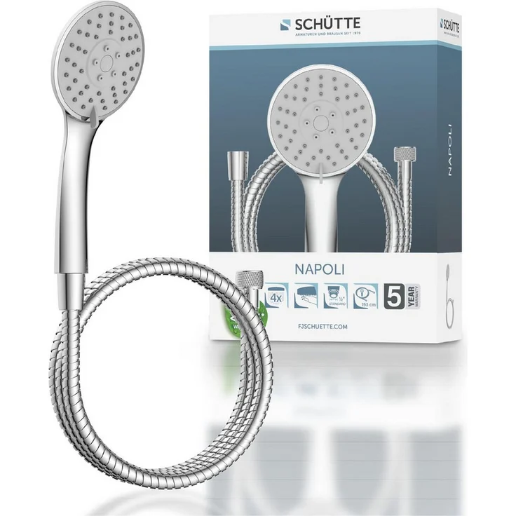 Schütte Handbrause NAPOLI, (Set), mit Schlauch, 3 Strahlarten, Wassersparfunktion, Chrom – Bild 1