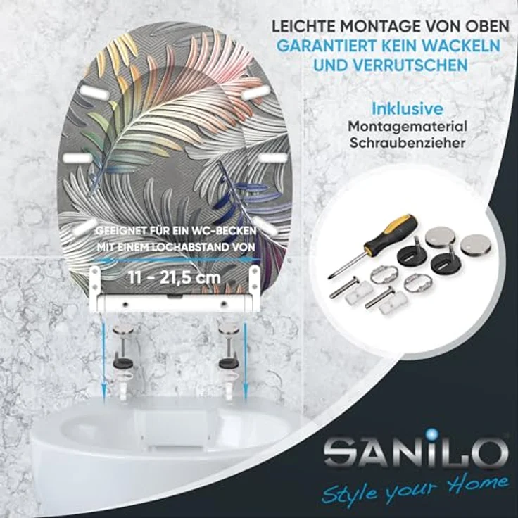 Sanilo WC Sitz mit Absenkautomatik, Top Fix, bruchfestes Holz, antibakterielle Beschichtung, 4-seitig bedruckt – Bild 6