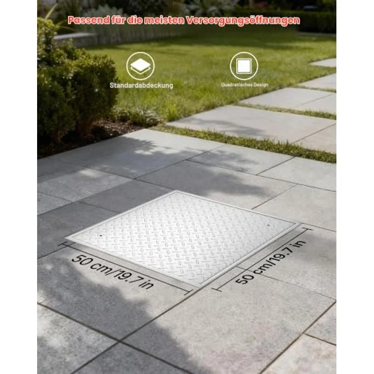 VEVOR Schachtabdeckung mit Rahmen 50 x 50 cm, Hochbelastbarer rutschfester Gullydeckel aus Kohlenstoffstahl für Gehwege und Gärten – Bild 2
